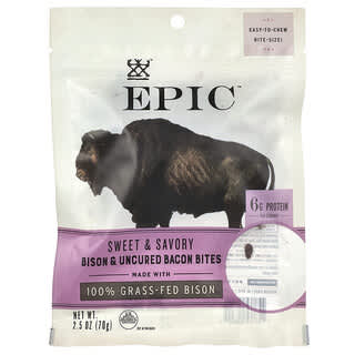 Epic Bar, Petiscos, bisão e bacon não curados, doce e saboroso, 2.5 oz (71 g)