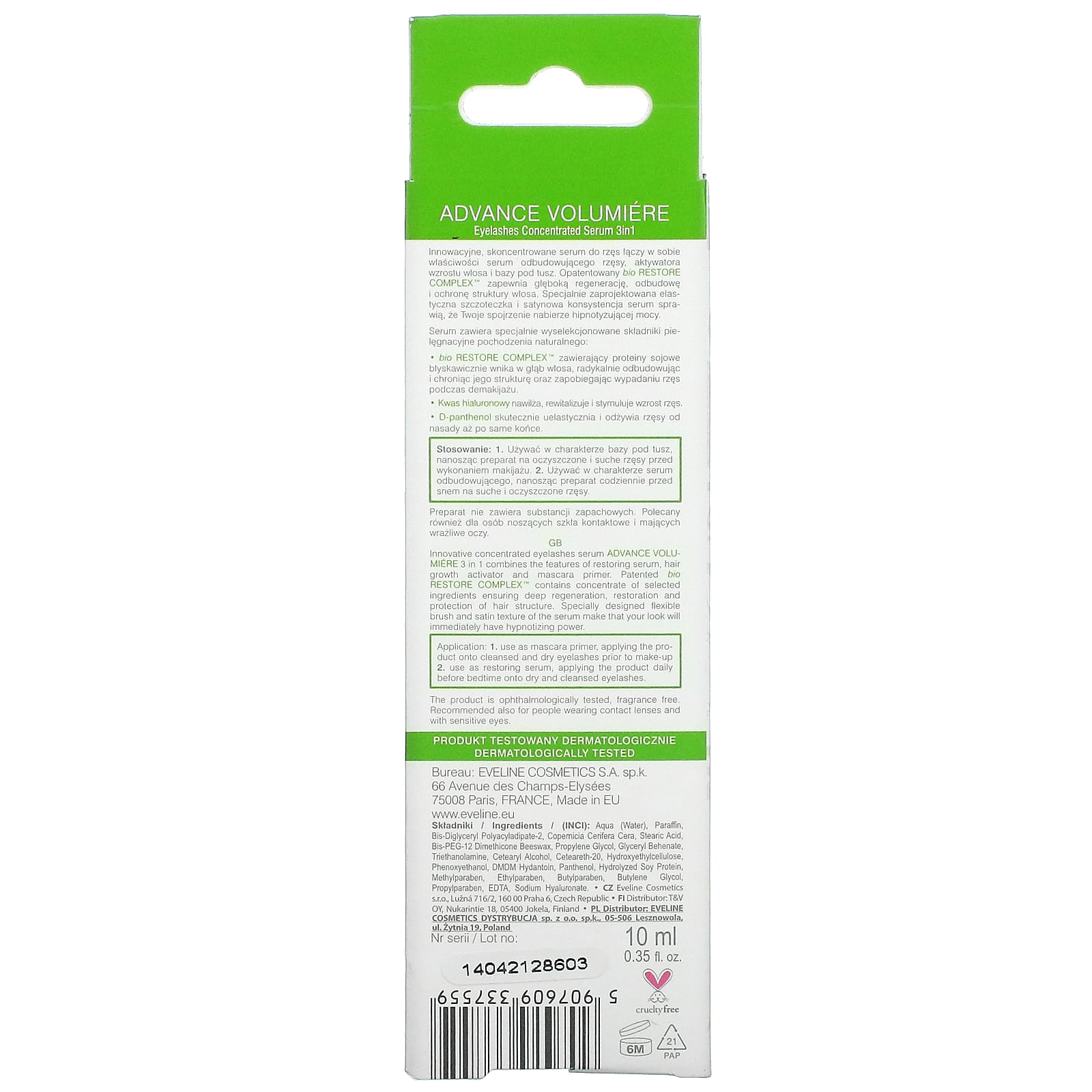 Eveline Cosmetics, Advance Volumiere, Eyelashes Concentrated Serum 3 In ...