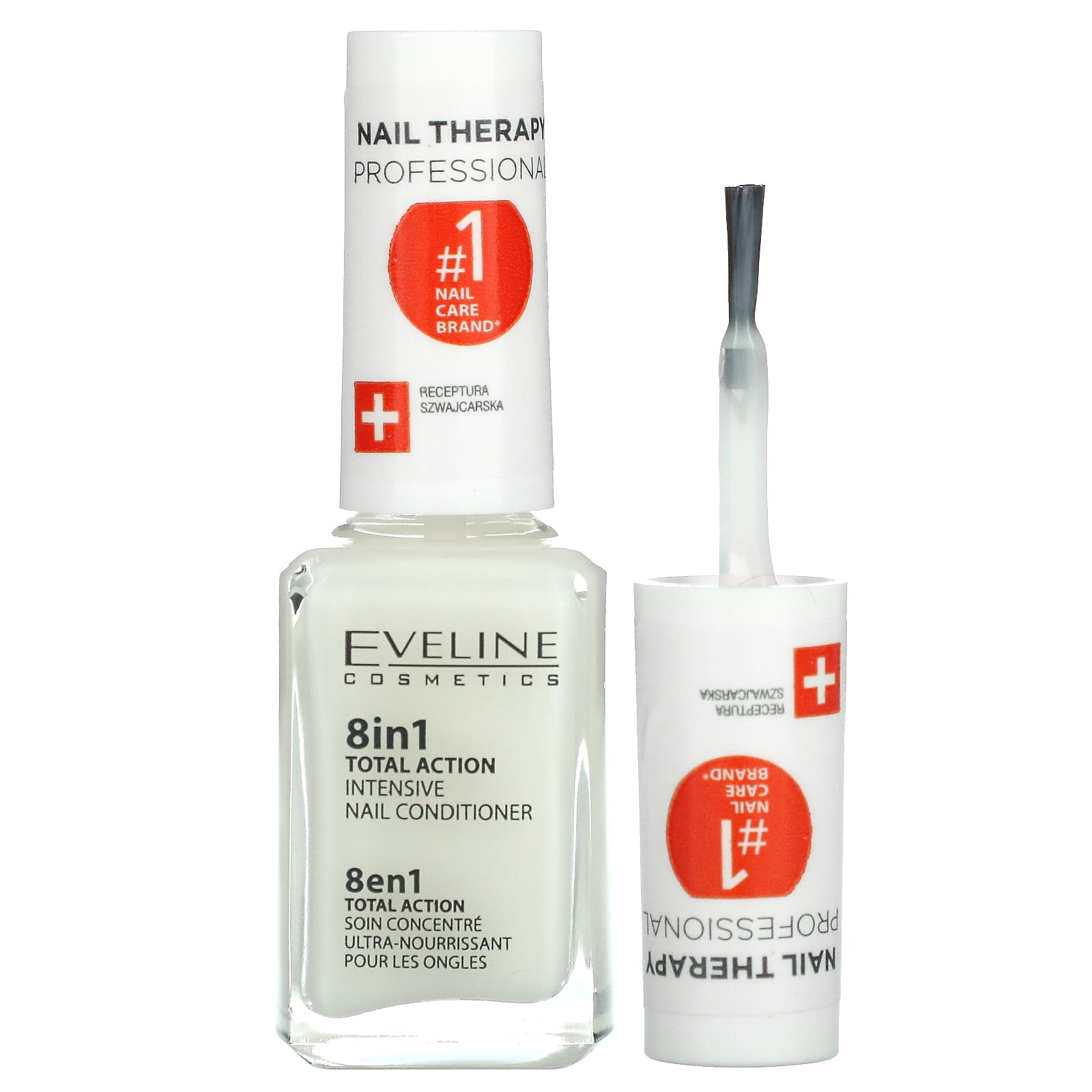 Eveline Cosmetics, 8 In 1 Total Action, Hypoallergenic Intensive Nail  Conditioner,  fl oz (12 ml)