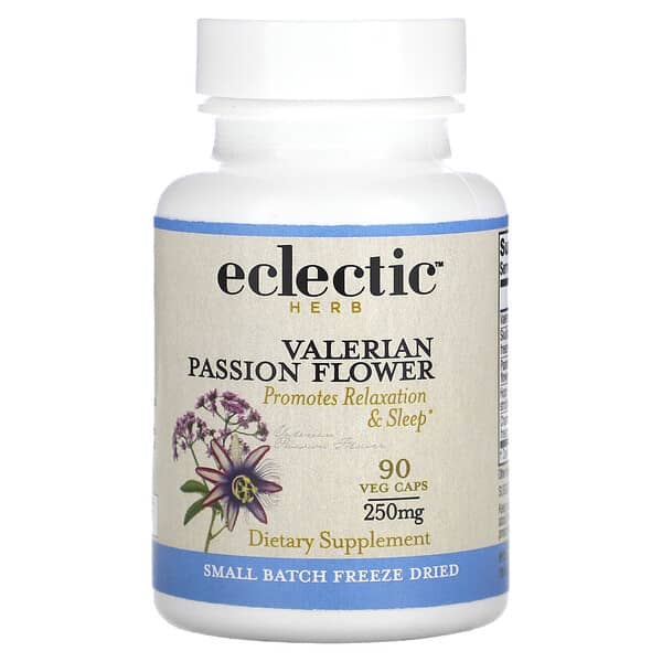 Eclectic Institute, Valeriana y flor de la pasión frescas y liofilizadas, 250 mg, 90 cápsulas vegetales sin OGM
