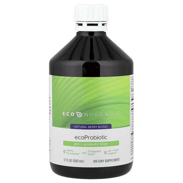 Econugenics, EcoProbiotic, 유기농 프리바이오틱 + 프로바이오틱 일릭서, 천연 베리 맛, 500ml(17fl oz)
