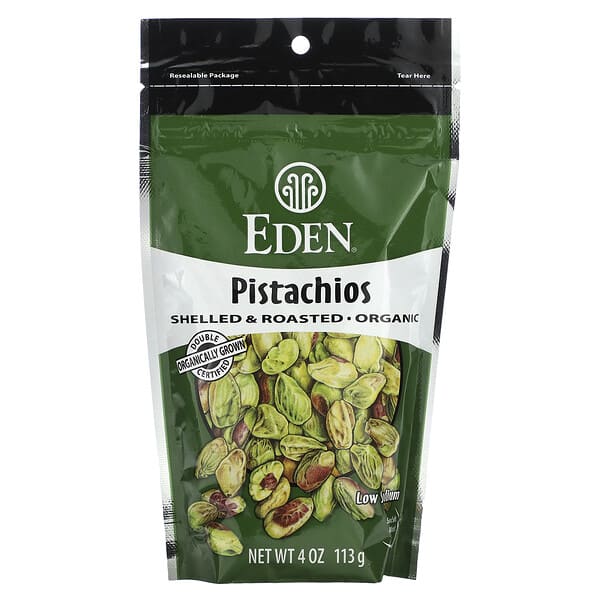 Eden Foods, Pistachos Orgánicos, Pelados & Tostados, Ligeramente Salados, 4 oz (113 g)