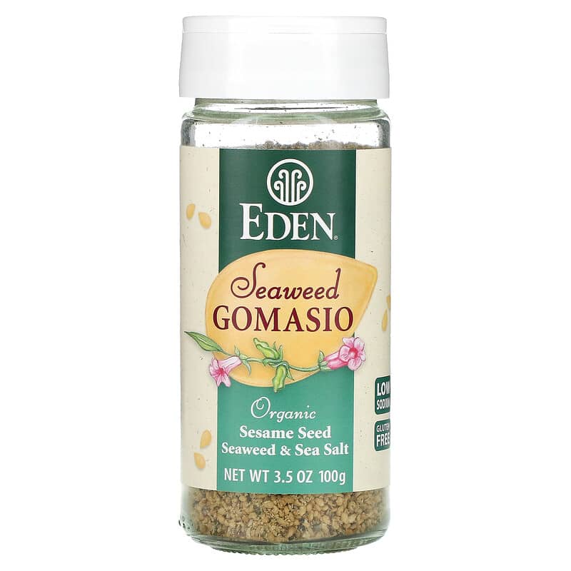 Eden Seaweed Gomasio, Sesame Salt, Organic Sesame Seeds, Sea Salt, Dulse,  Nori, and Kombu, Macrobiotic, Furikake, Seasoning, 3.5 oz glass jar (2-Pack)
