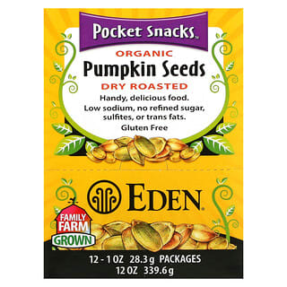 Eden Foods, Pocket Snacks（ポケットスナック）、オーガニックカボチャ種子、ドライロースト、12袋、各28.3g（1オンス）