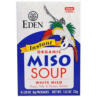 Eden Foods, Instant Organic Miso Soup, White Miso, Kuzu, Tofu & Green Onion, 4 /.28 oz (8 g) Each