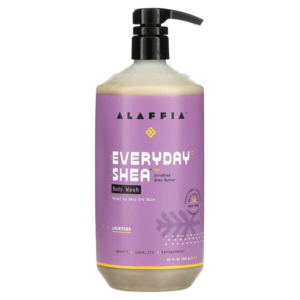 Alaffia, Everyday Shea, Jabón líquido para el cuerpo, Piel normal a muy seca, Lavanda, 950 ml (32 oz. Líq.)