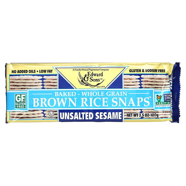 إدوارد أند صونز‏, Baked Whole Grain Brown Rice Snaps، سمسم غير مملح، 3.5 أوقية (100 جم)