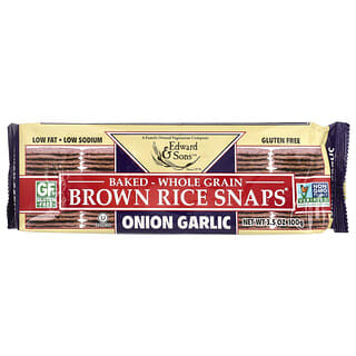 Edward & Sons, Brown Rice Snaps®, Grains entiers cuits au four, Oignon et ail, 100 g