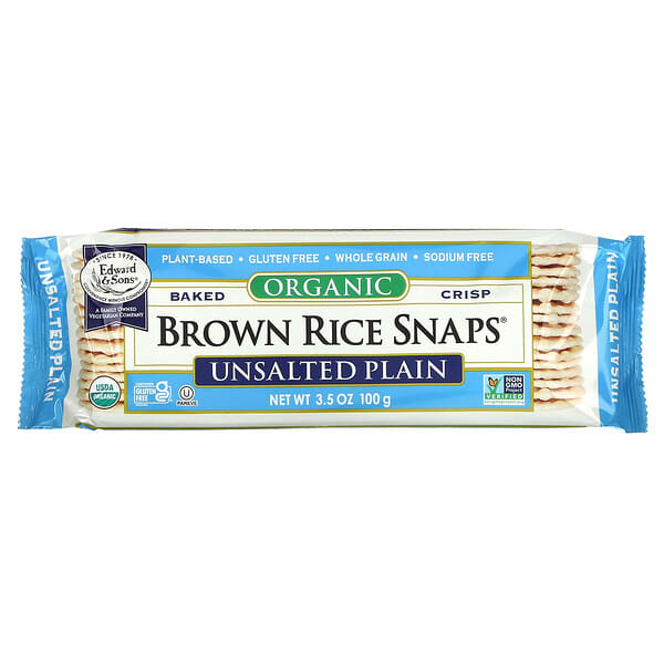 إدوارد أند صونز‏, عضوي، بسكويت Baked Whole Grain Brown Rice Snaps، سادة غير مملح، 3.5 أونصات (100 جم)