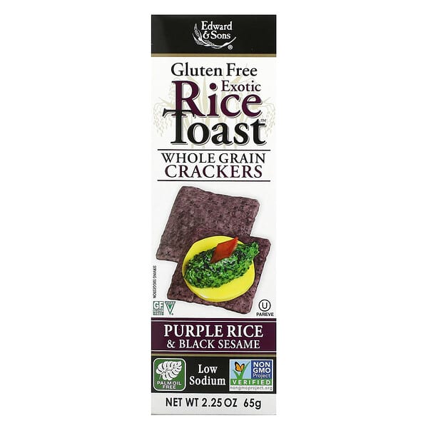 إدوارد أند صونز‏, Exotic Rice Toast، مقرمشات الحبوب الكاملة، الأرز الأرجواني والسمسم الأسود، 2.25 أونصتان (65 جم)
