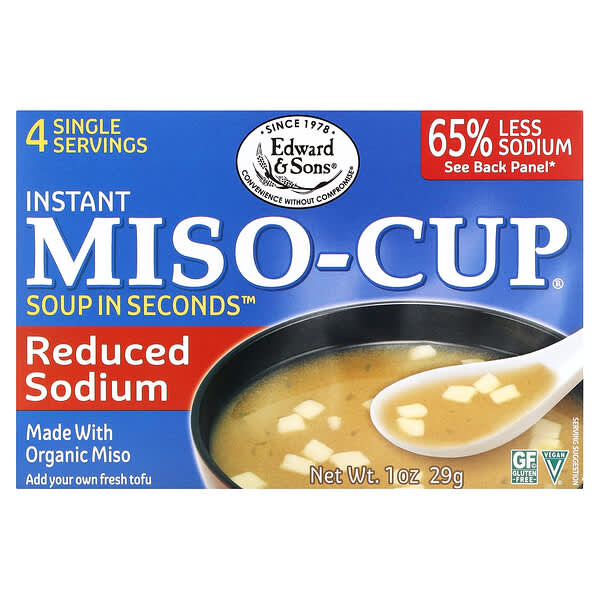 Edward & Sons, Miso-Cup, Reduced Sodium Soup, 4 Single Serving Envelopes, 7.2 g Each