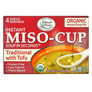 Edward & Sons, Miso-Cup Instantâneo, Tradicional com Tofu, 4 Porções Individuais, 36 g (1,3 oz)
