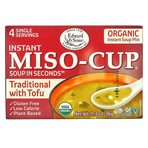 إدوارد أند صونز‏, حساء ميسو فوري Miso-Cup، وصفة تقليدية بالتوفو، 4 وجبات فردية، 1.3 اونصة (36 جم)