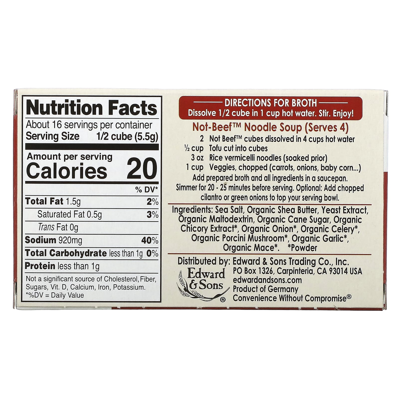 Edward & Sons, NotBeef Bouillon Cubes, 8 Cubes, 3.1 oz (88 g)