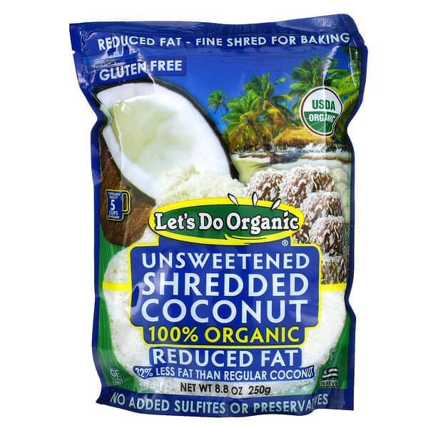 Edward & Sons, Let's Do Organic, 100% Organic Unsweetened Shredded Coconut, Reduced Fat, 8.8 oz (250 g)
