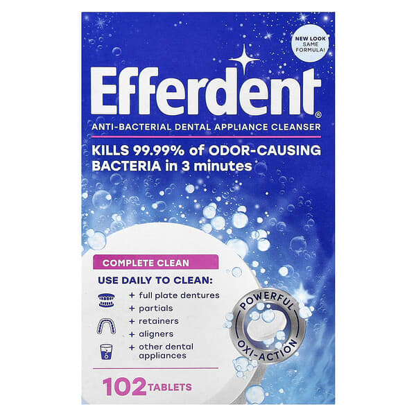 Efferdent, 항균 치아 기기 클렌저, 컴플리트 클린, 102정