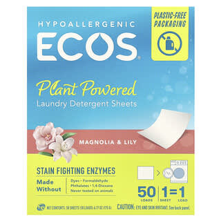 Earth Friendly Products, ECOS®, моющее средство для стирки на растительной основе, магнолия и лилия, 50 шт., 175 г (6,17 унции)