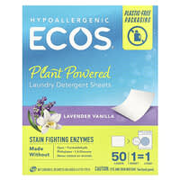 Earth Friendly Products, ECOS®, Plant Powered Laundry Detergent Sheets, Lavender Vanilla, 50 Sheets, 6.17 oz (175 g)