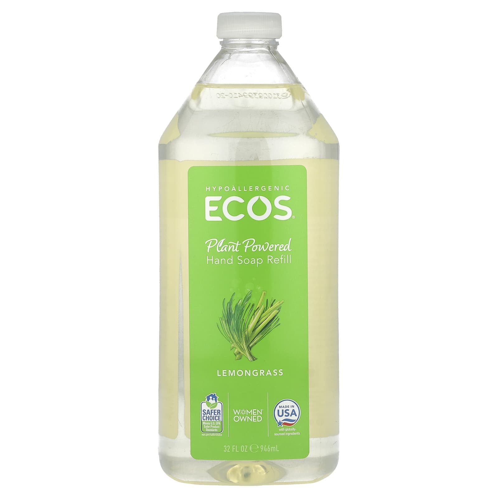 Earth Friendly Products, Ecos®, запасное мыло для рук на растительной основе, лемонграсс, 946 мл (32 жидк. Унции)