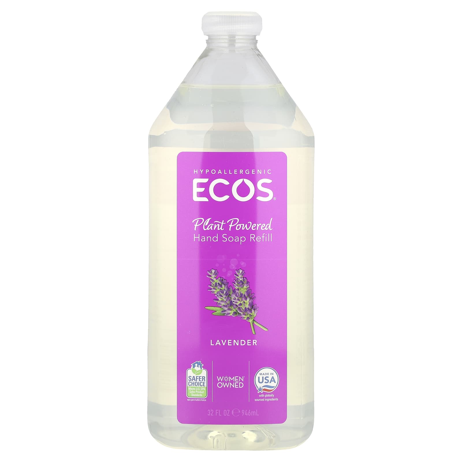 Earth Friendly Products, Ecos®, запасное мыло для рук на растительной основе, лаванда, 946 мл (32 жидк. Унции)