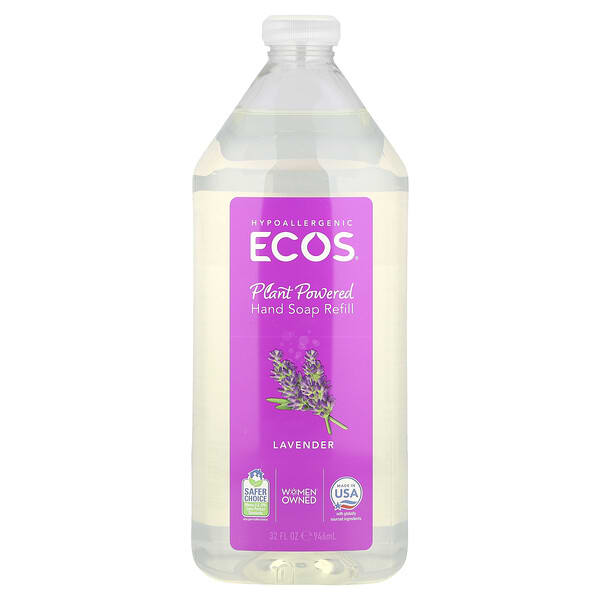 Earth Friendly Products, ECOS®，植物基洗手皁補充裝，薰衣花草香，32 液量盎司（946 毫升）