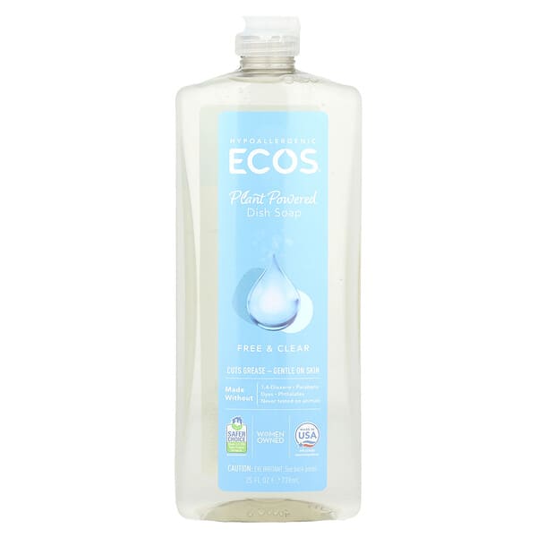 Earth Friendly Products, Ecos®, 식물성 주방 세제, 프리 & 클리어, 739ml(25fl oz)