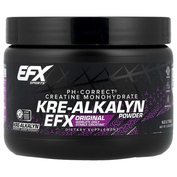 EFX Sports, pH-Correct® 一水肌酸，Kre-Alkalyn EFX 粉，中性，3.53 盎司（100 克）