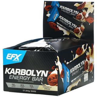 EFX Sports, Barra Energética de Karbolyn, Biscoitos e Creme, 12 Barras, 2,12 (60 g) Cada