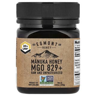 Egmont Honey, Miel de manuka, Cruda y sin pasteurizar, UMF +20, MGO +829, 250 g (8,82 oz)