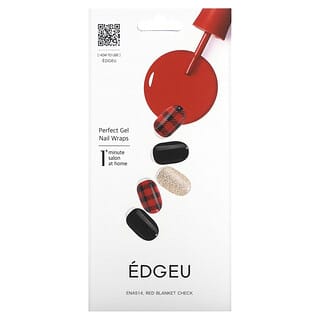 Edgeu, 퍼펙트 젤 네일 랩, ENA514, 빨간색 블랭킷 체크, 16개 스트립 세트