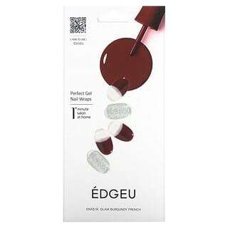 Edgeu, Protège-ongles en gel parfaits, ENA518, Glam Burgundy French, Ensemble de 16 bandes