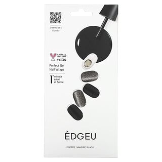 Edgeu, Perfect Gel Nail Wraps, ENP903, Vampire Black, 16 Piece Strips Set