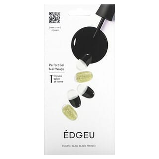 Edgeu, Perfect Gel Nail Wraps, ENA914, Glam Black French, 16-teiliges Streifen-Set