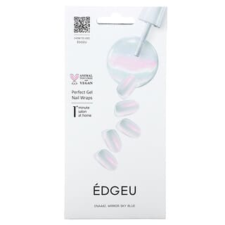 Edgeu, Perfect Gel Nail Wraps, ENA442, Mirror Sky Blue, 16 Piece Strips Set
