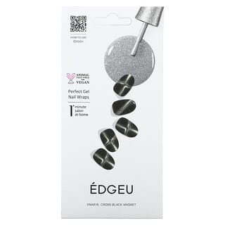 Edgeu, Perfect Gel Nail Wraps, ENA916, gekreuzter schwarzer Magnet, 16-teiliges Streifen-Set
