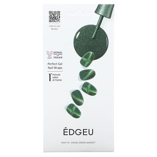 Edgeu, Envolturas de uñas de gel perfectas, ENA719, Imán en forma de cruz verde, Set de 16 tiras