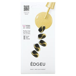 Edgeu, Envolvimento de Unhas em Gel Perfeito, ENA917, Ímã Ondulado Dourado, Conjunto de Tiras de 16 Peças
