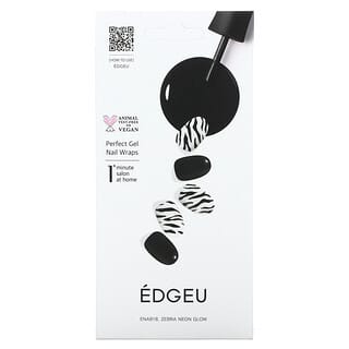 Edgeu, Envolvimento de Unhas em Gel Perfeito, ENA918, Zebra Neon Glow, Conjunto de Tiras de 16 Peças
