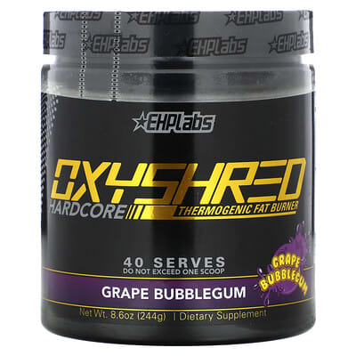 EHPlabs, OxyShred Hardcore, Thermogenic Fat Burner, Grape Bubble Gum, 8.6 oz (244 g)