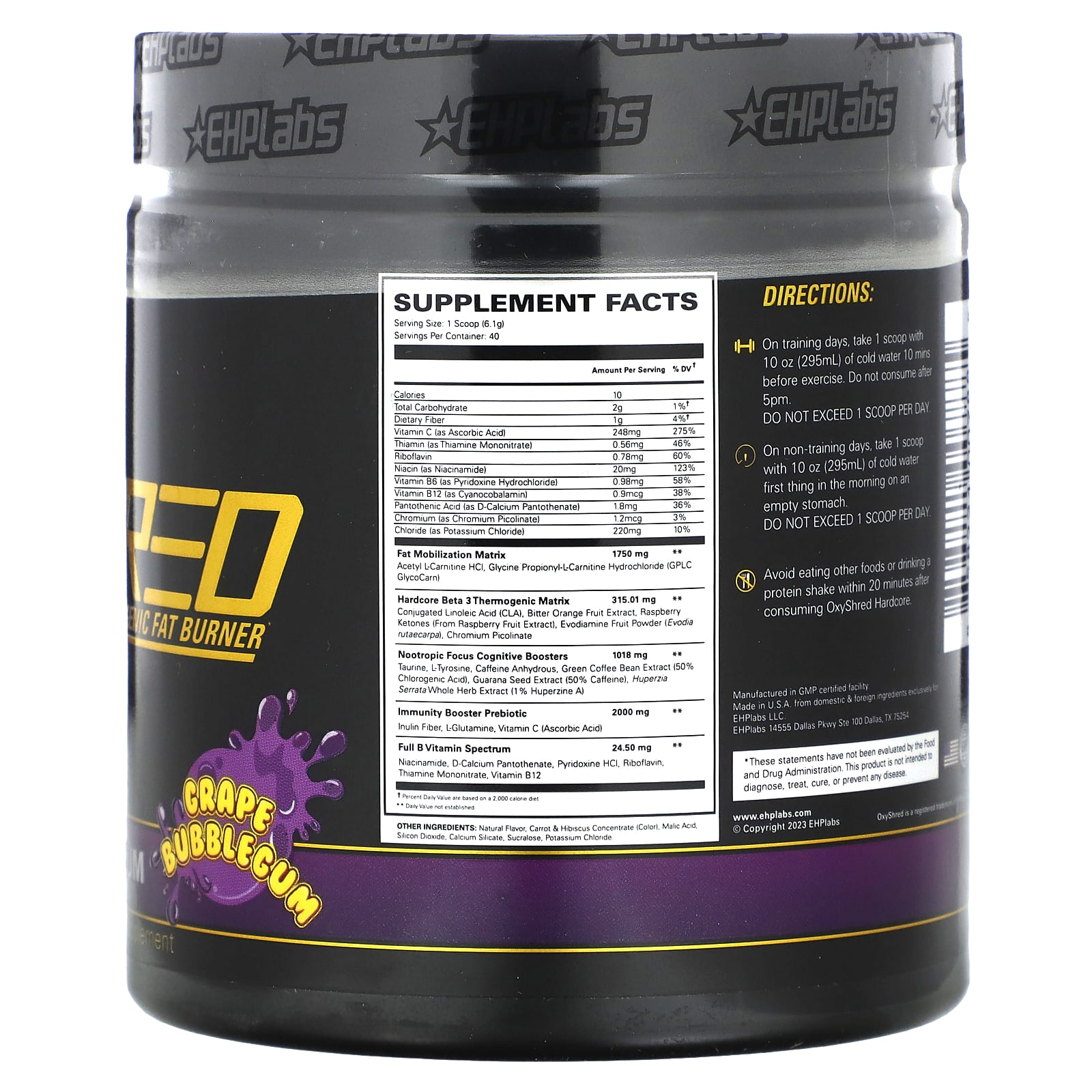 EHPlabs, OxyShred Hardcore, Thermogenic Fat Burner, Grape Bubblegum, 8. ...