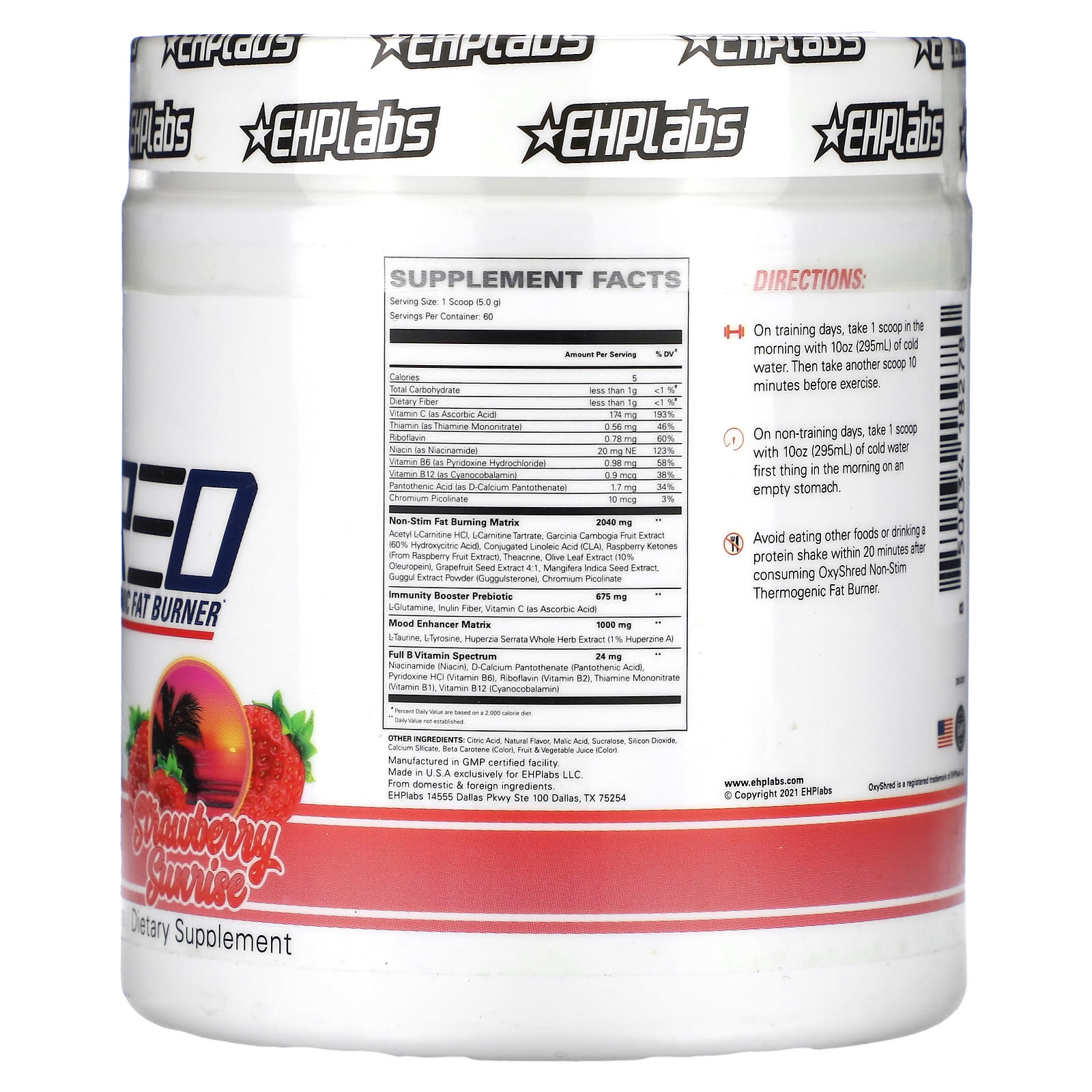 EHPlabs, OxyShred Non-Stim, Thermogenic Fat Burner, Strawberry Sunrise ...