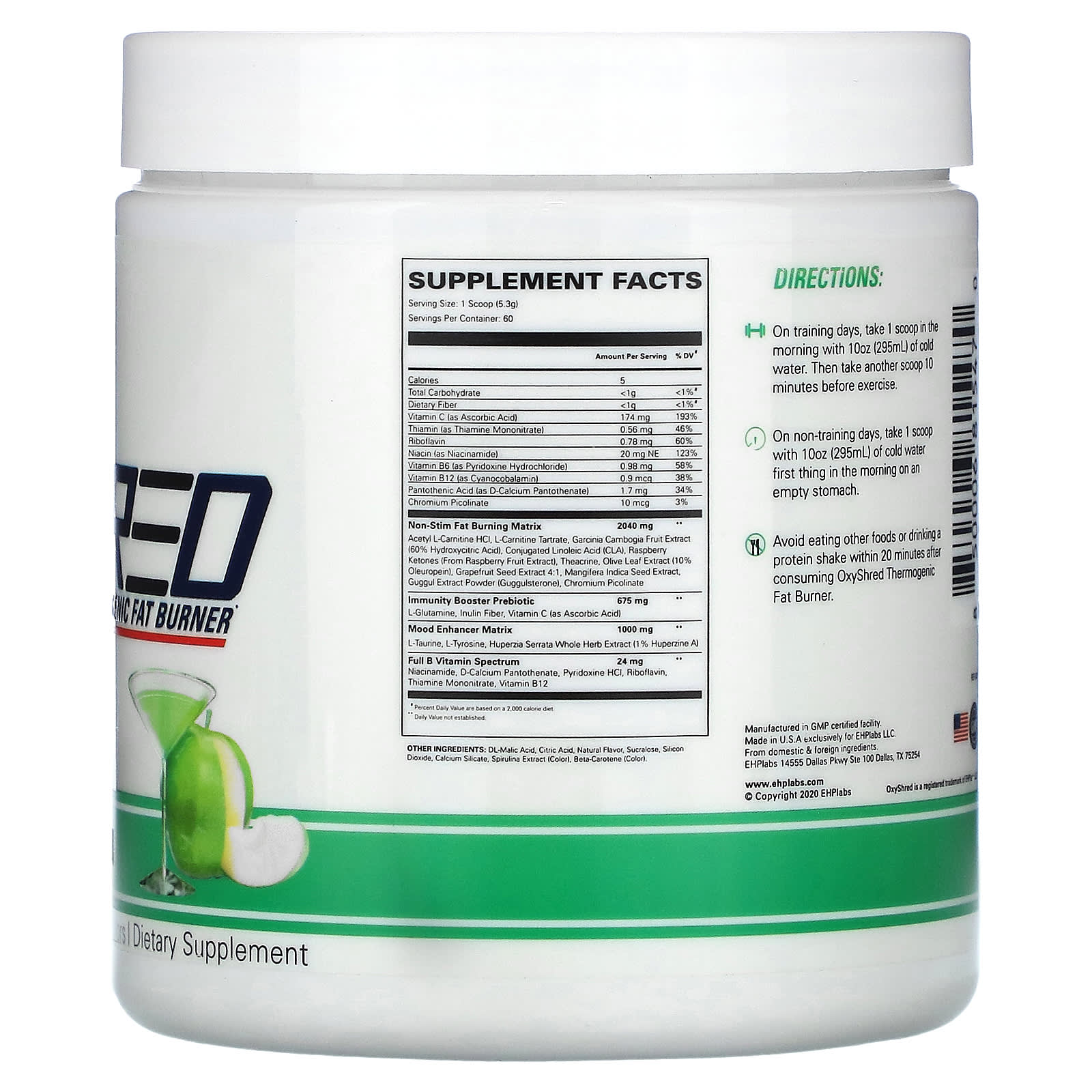 EHPlabs, OxyShred NonStim, Thermogenic Fat Burner, Appletini, 11.2 oz (318 g)