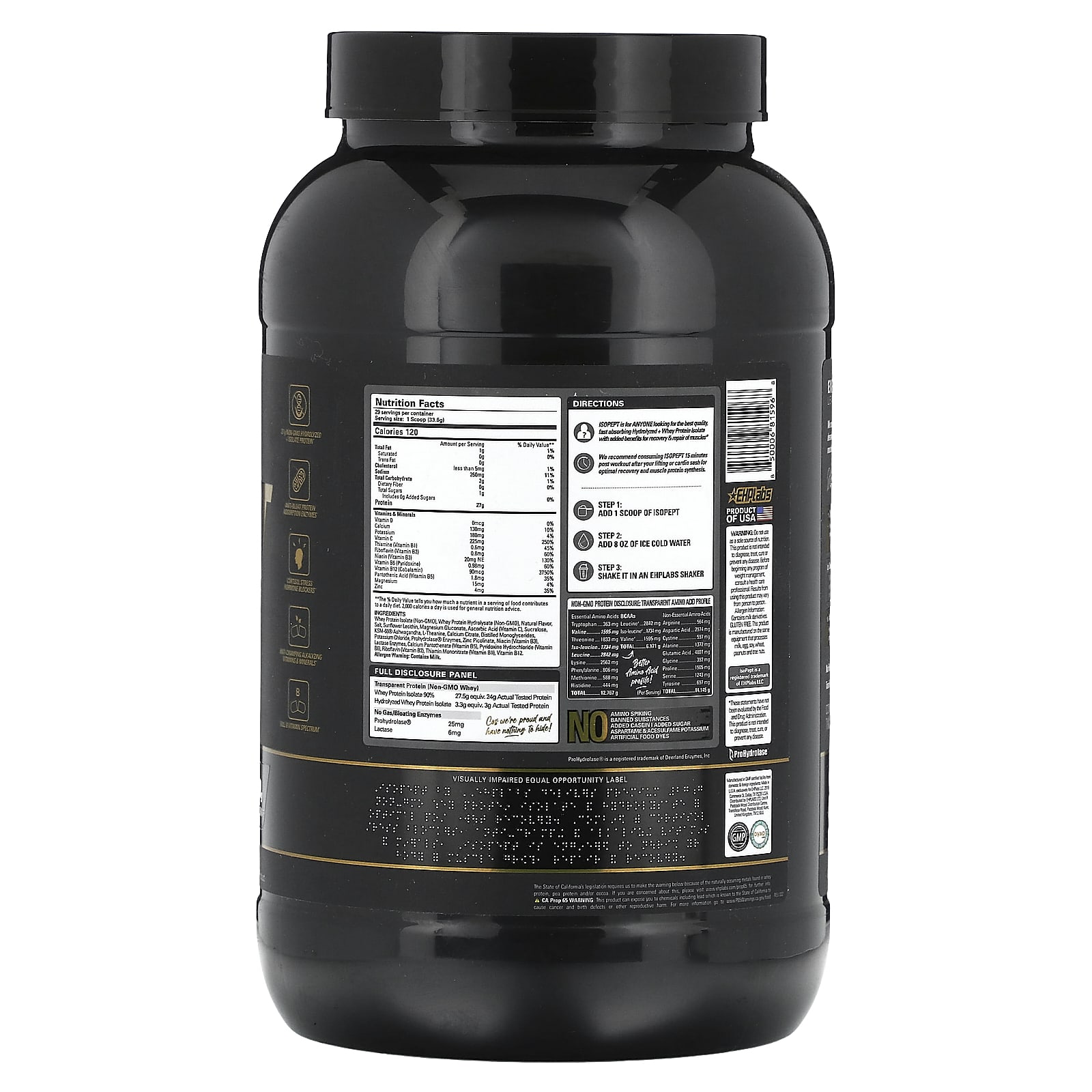 Ehplabs Isopept Hydrolyzed Whey Protein Isolate Vanilla Ice Cream 2 15 Lb 974 G