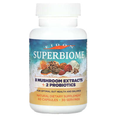 Eidon Ionic Minerals, Superbiome, 8 Mushroom Extracts + 2 Probiotics, 60 Capsules