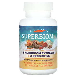 Eidon Ionic Minerals, Superbiome, 8 Extratos de Cogumelos + 2 Probióticos, 60 Cápsulas