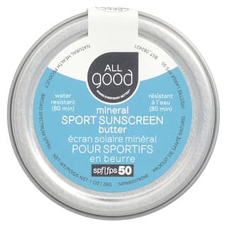All Good Products, Beurre solaire minéral pour le sport, FPS 50, 28 g