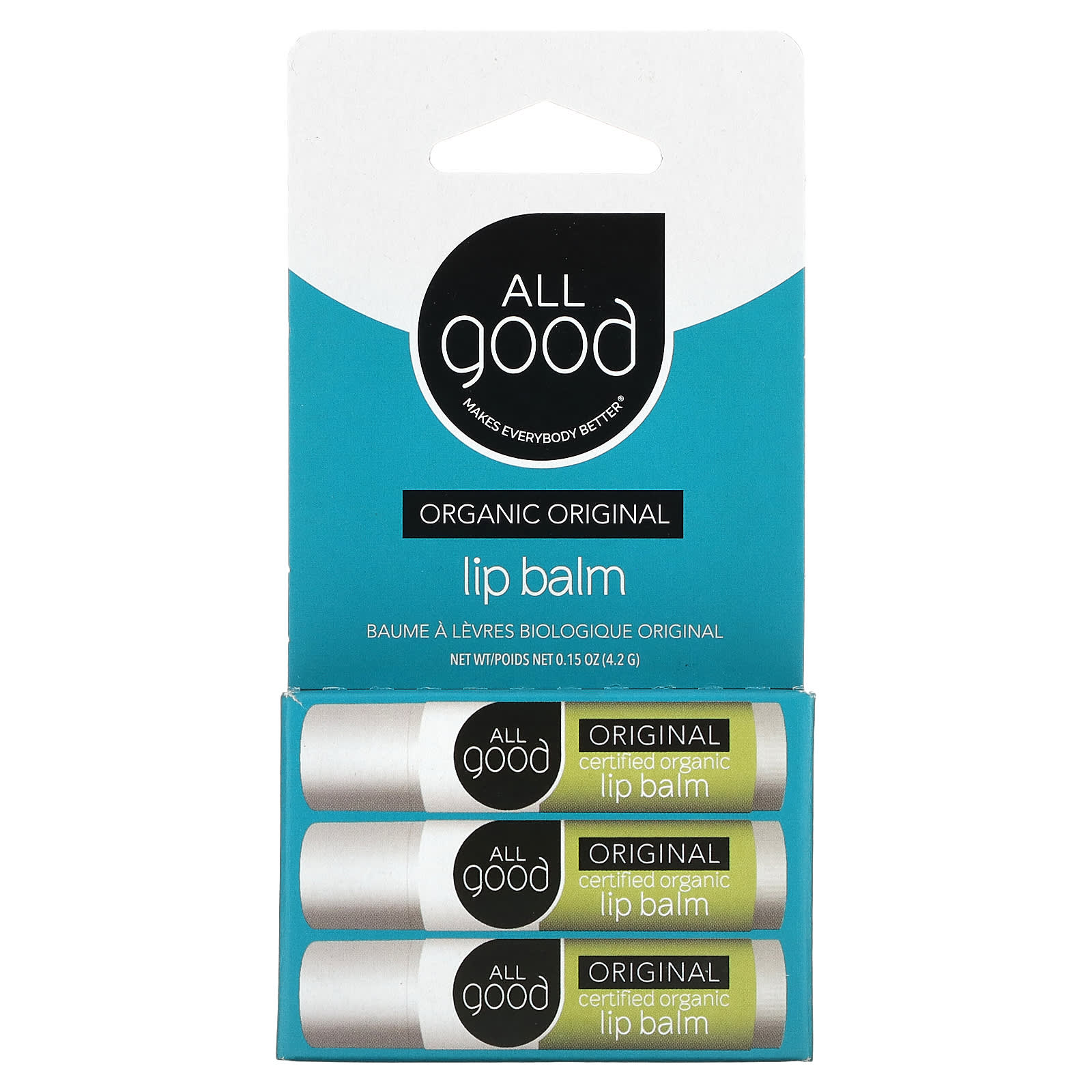 All Good Products Organic Lip Balm Original 3 Pack 0 15 Oz 4 2 G Each