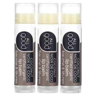 All Good Products, Organic Lip Balm, Coconut, 3 Pack, 0.15 oz (4.2 g) Each