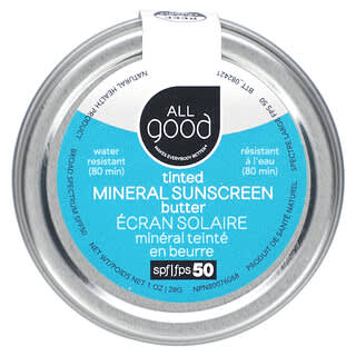 All Good Products, Burro minerale colorato per la protezione solare, SPF 50, 28 g