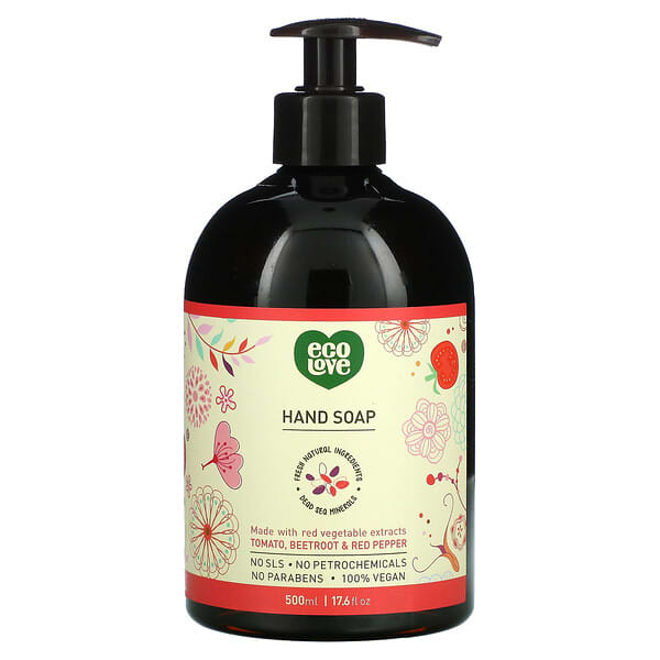Eco Love, Jabón para manos, tomate, remolacha y pimiento rojo, 500 ml (17,6 oz. Líq.)